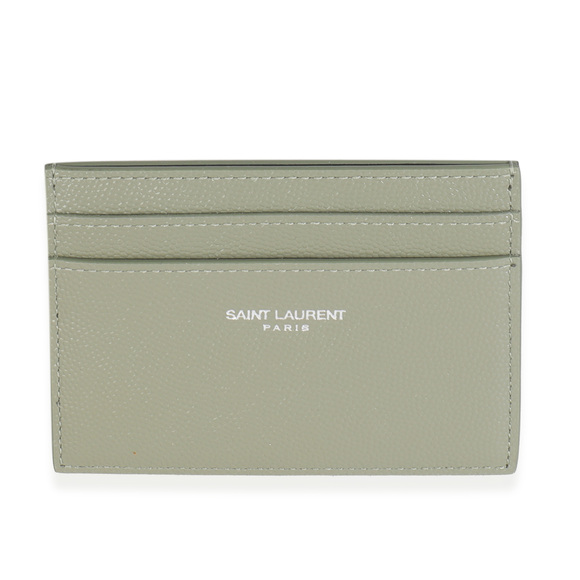 Saint Laurent Light Khaki Grain De Poudre Credit Card Case
